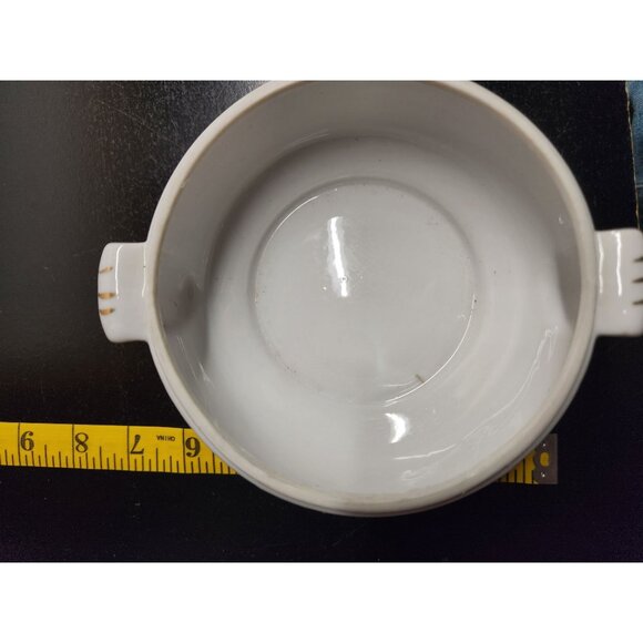 Vintage Hand Painted Porcelain Lidded Bowl With Scenic Landscape Design - Picture 14 of 15